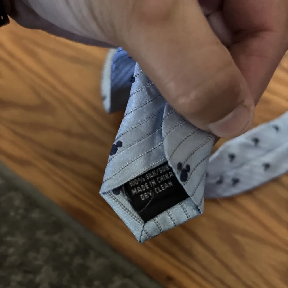 Disney Park Mickey Mouse Striped Blue Icon Mens Stripe Necktie 100% Silk Tie NWT
